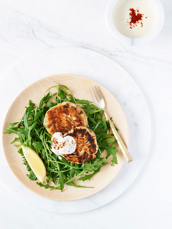 NEW RECIPE: Grain free salmon patties with lemon tahini dressing